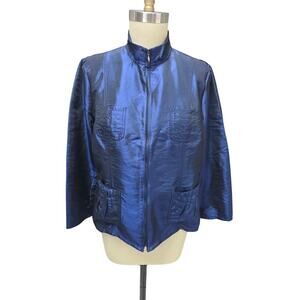 Chico’s Blue Iridescent Short Jacket w/ Pockets Size 2 (M/L)